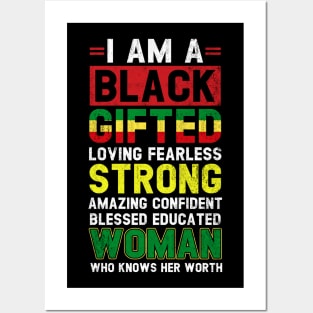 I Am Black Woman - Black History Month T-Shirt African Afro Educated Gifted Strong Black Girl Woman Posters and Art